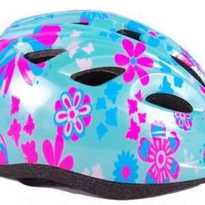 Volare Kinder Fietshelm - XS - Blauw Roze Bloemetjes - 47-51 cm - extra klein model