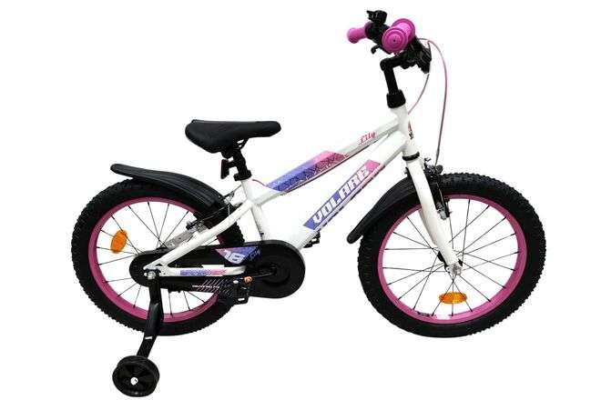 Volare | Meisjes Kinderfiets Lily, 18 inch, Wit Roze Paars, Twee handremmen