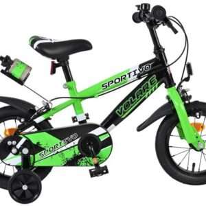 Volare | Jongens Kinderfiets Sportivo, 12 inch, Groen Zwart, Twee Handremmen