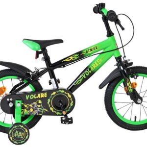 Volare | Jongens Kinderfiets Strike, 14 inch, Zwart Groen, Twee handremmen