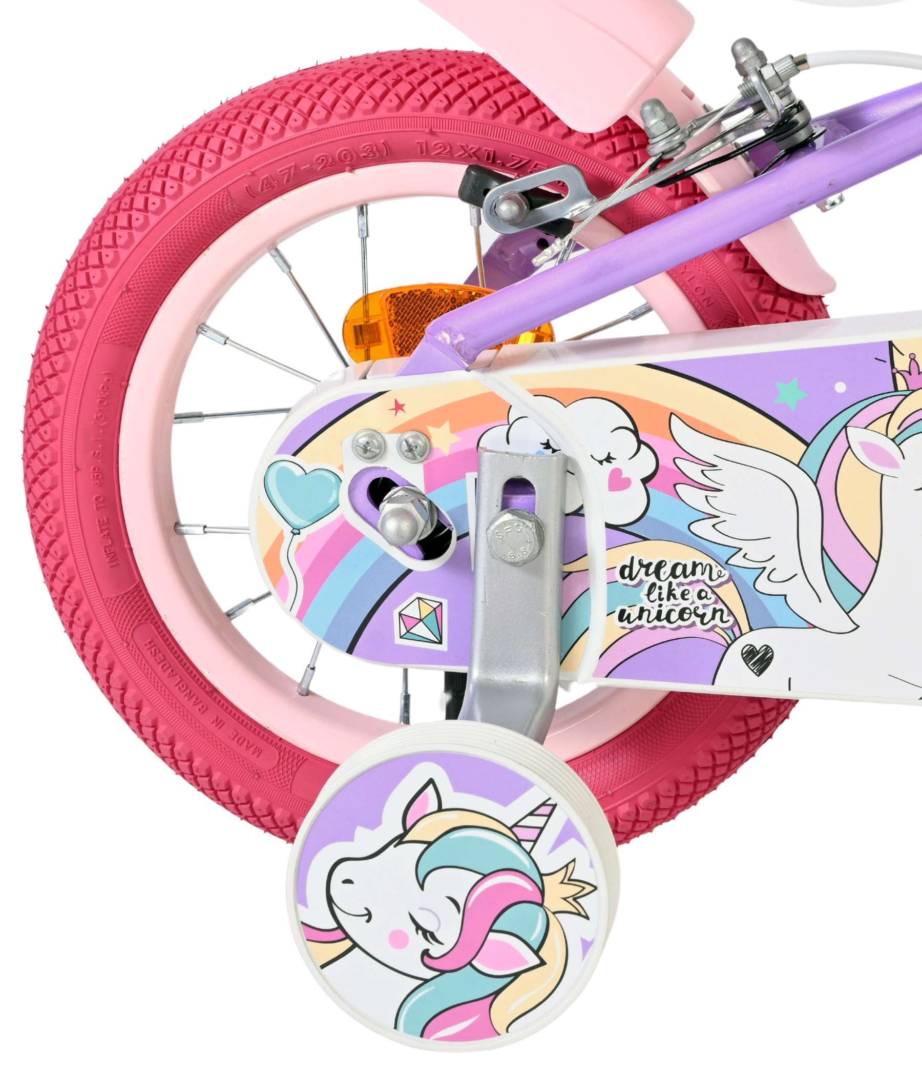 Volare | Meisjes Kinderfiets Unicorn, 12 inch, Paars, Twee handremmen - Afbeelding 2