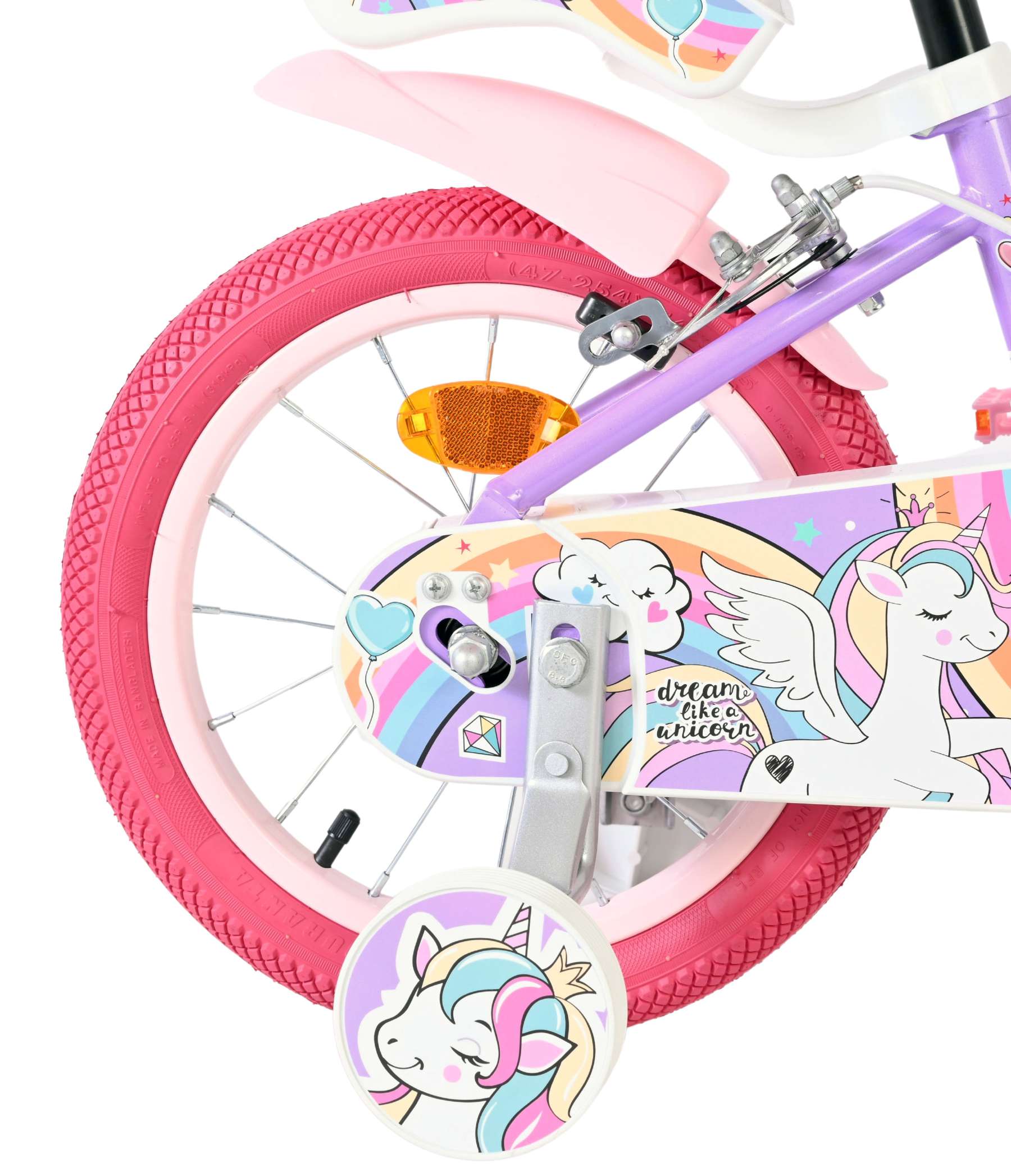 Volare | Meisjes Kinderfiets Unicorn, 14 inch, Paars, Twee Handremmen - Afbeelding 2