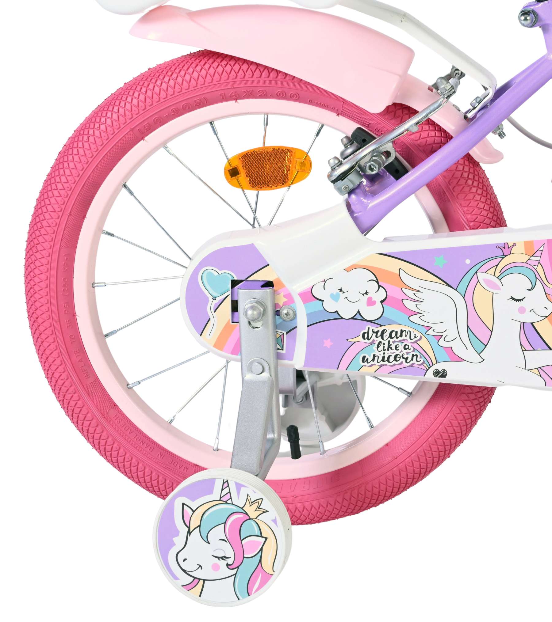 Volare | Meisjes Kinderfiets Unicorn, 16 inch, Paars, Twee Handremmen - Afbeelding 2
