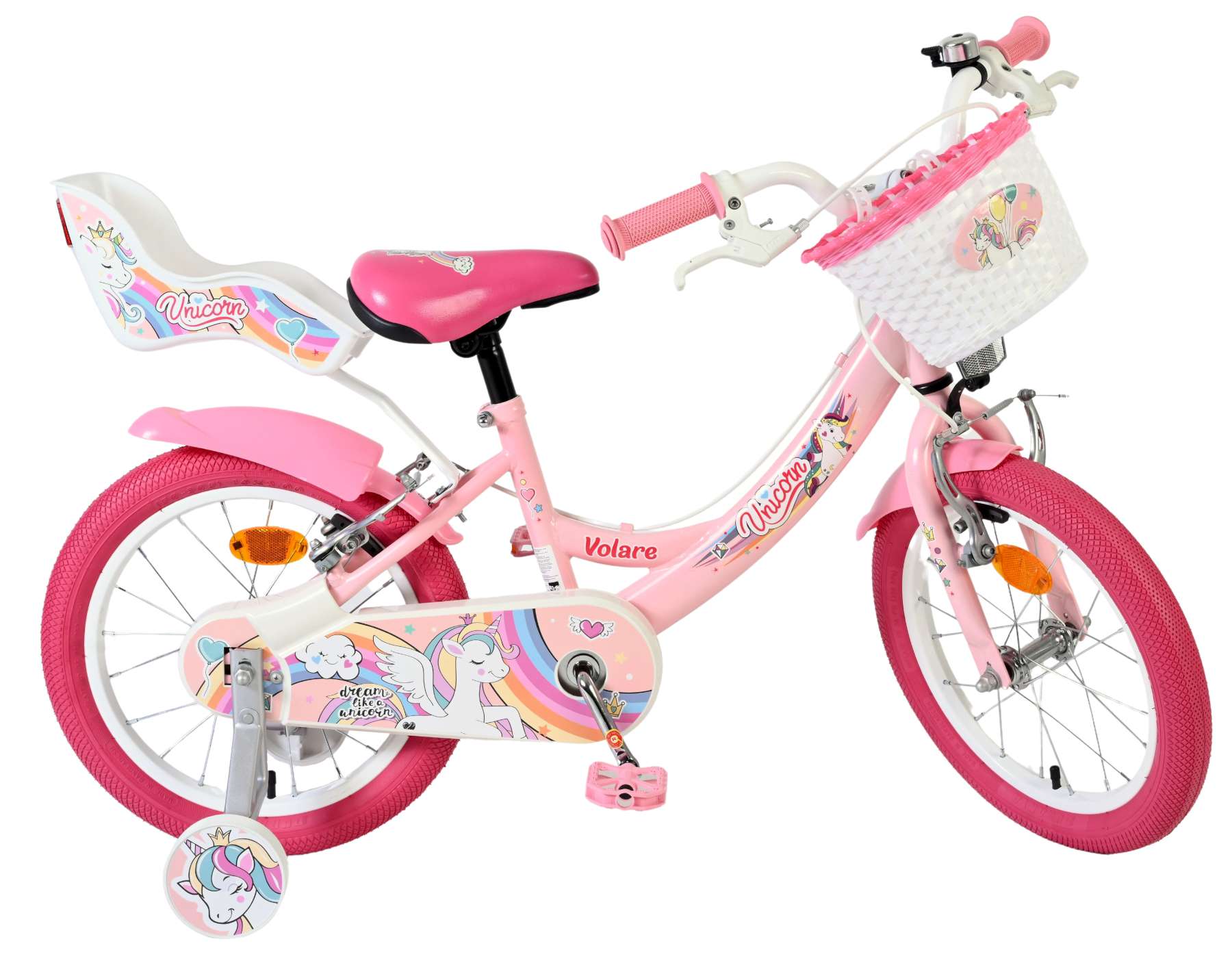 Volare | Meisjes Kinderfiets Unicorn, 16 inch, Roze, Twee Handremmen - Afbeelding 10