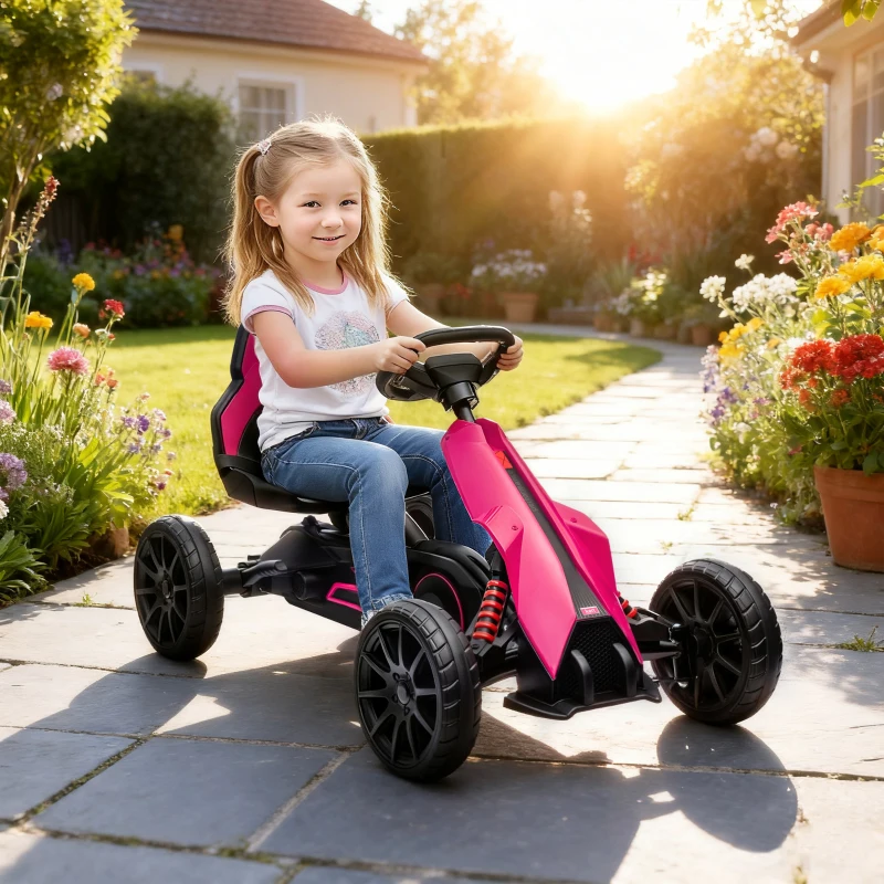 HOMCOM | Go Kart, Trap Skelter met handrem, 3-8 jaar, Roze - Afbeelding 2