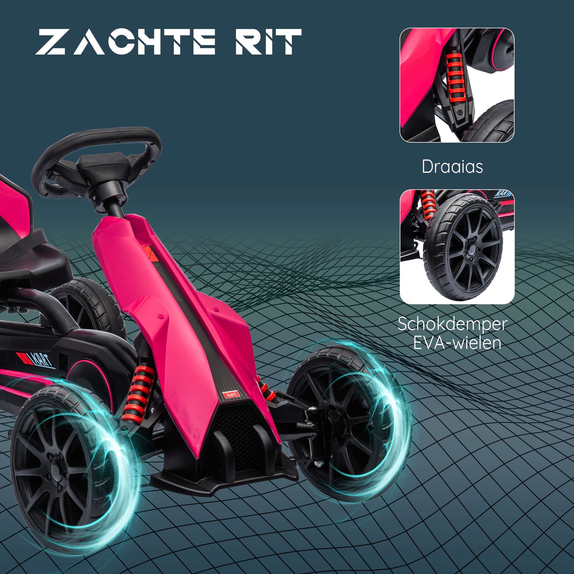 HOMCOM | Go Kart, Trap Skelter met handrem, 3-8 jaar, Roze - Afbeelding 5